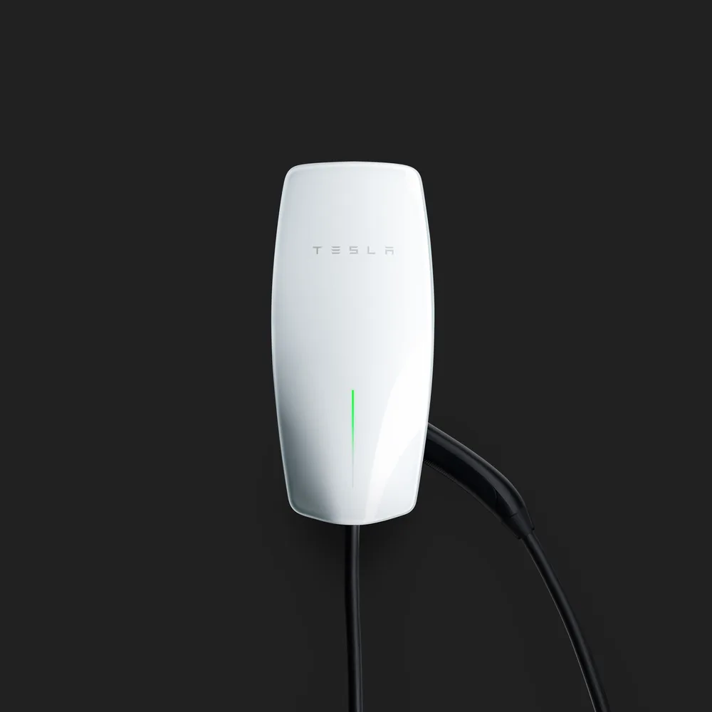 Wall-mounted Level 2 EV charger with charging cable